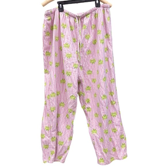 Frog Pajama Pants Pink Green White Sleep Pants Loungewear Elastic Waist Cozy 2XL - Picture 1 of 7